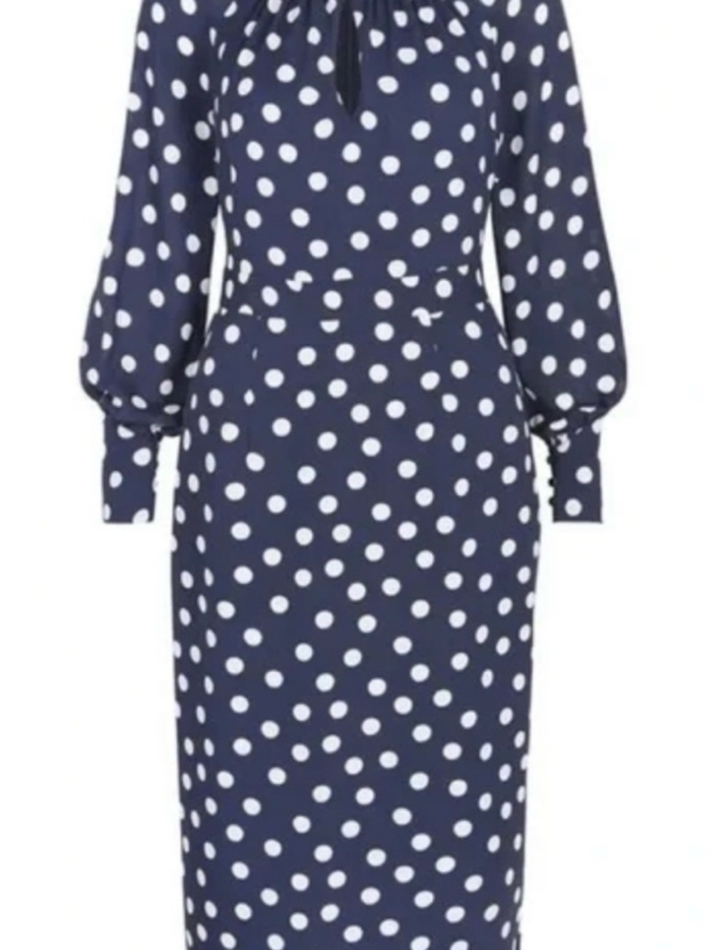 Boden Navy and White Polka Dot Long Sleeve Midi Dress
